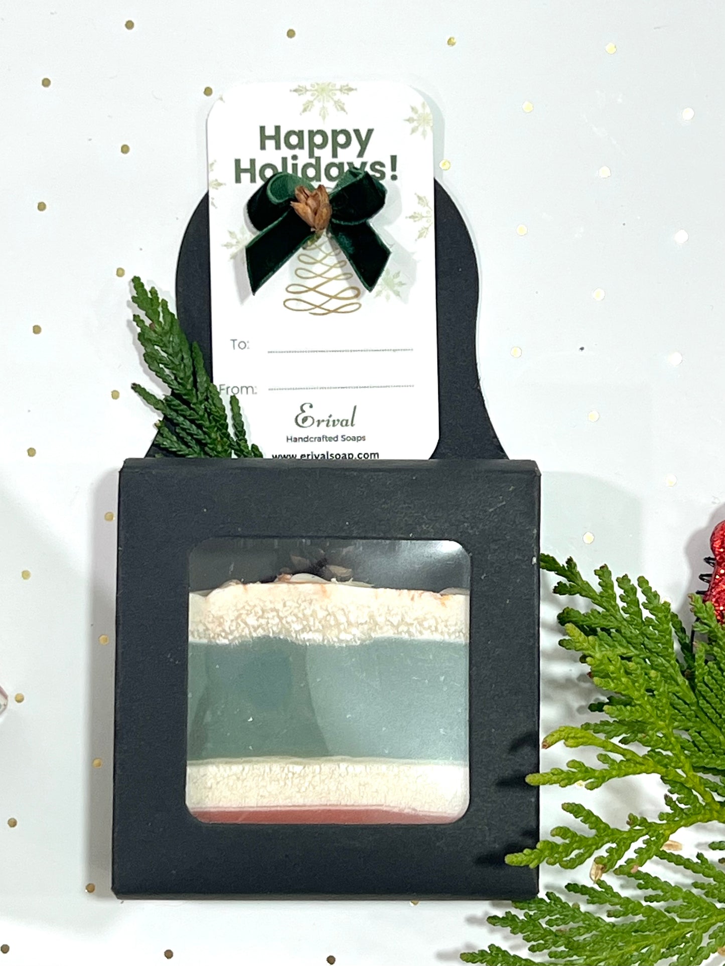 Mini box Pine Forest Soap + tag Happy Holiday